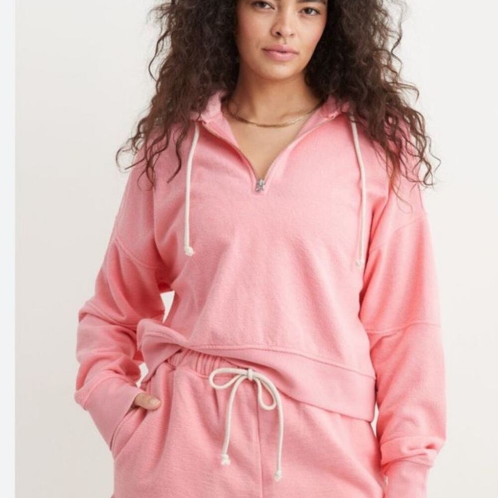 Aerie Quarter Zip Hooded Sweatshirt Womens XL Pink Peach Relaxed Loungewear